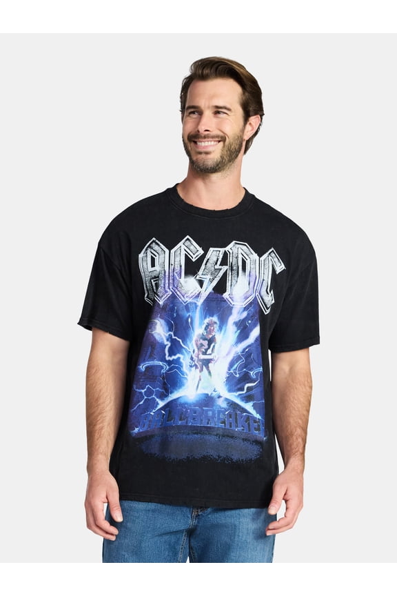 AC/DC Men's & Big Men's Graphic Mineral Wash Band Tee with Short Sleeves, Sizes XS-4XL