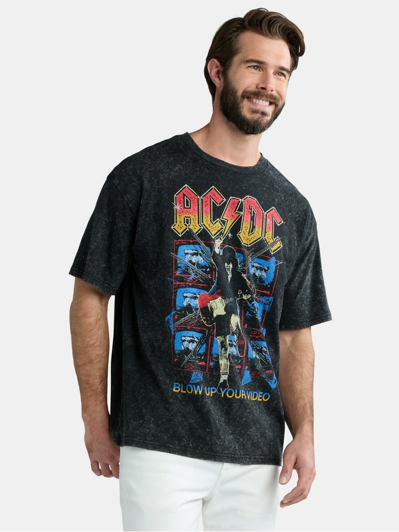 AC/DC Men's Mineral Wash Oversized Graphic Band Tee - Walmart.com