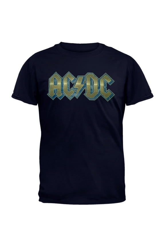 AC/DC Men's Flock Logo Blue Short Sleeve T Shirt