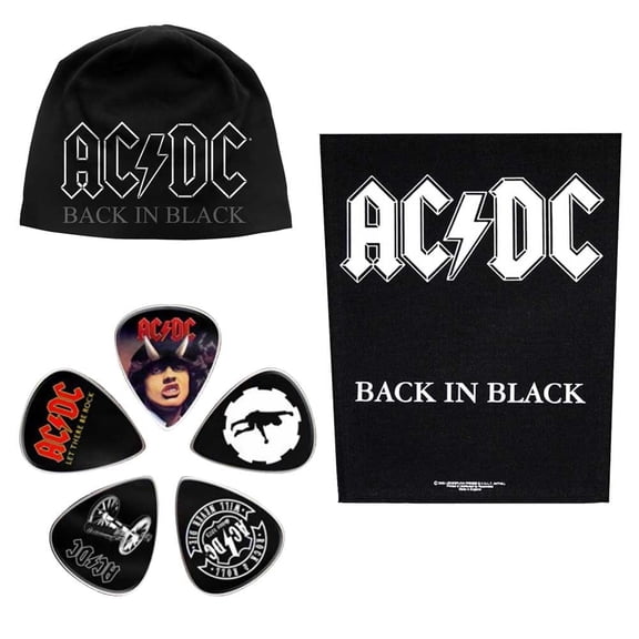 AC/DC Officially Licensed Gift Set - 1 Beanie, 1 Back Patch, 1 Set of Five Guitar Picks