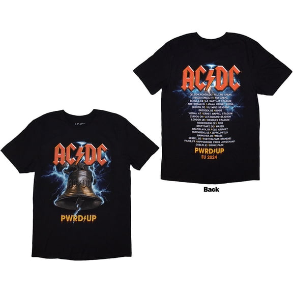 AC/DC Unisex T-Shirt PWRD-UP In Rock We Trust (Black) (Back Print & Ex-Tour) (XXX-Large)