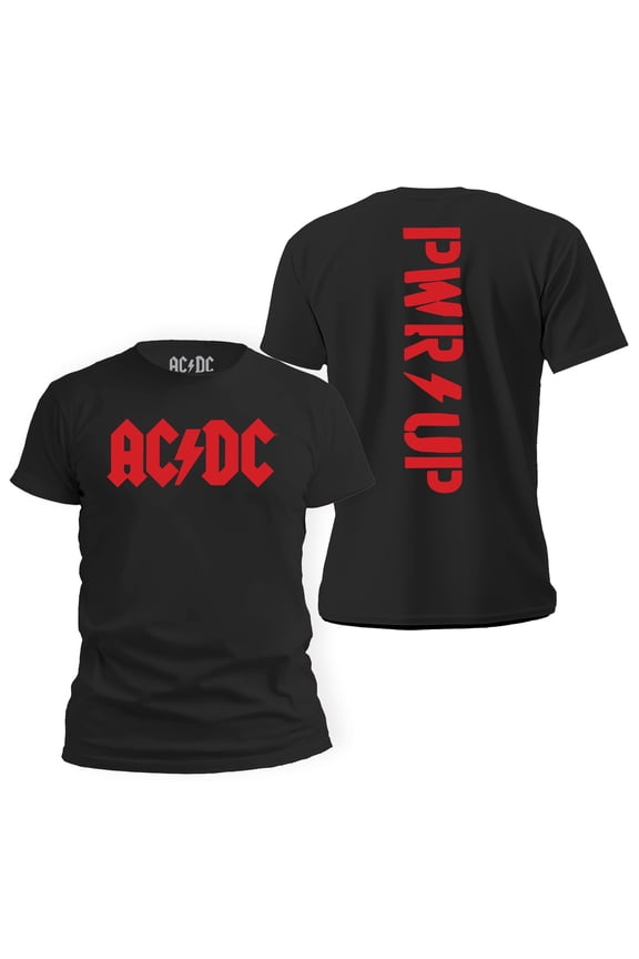 AC/DC Red Jagged Logo Band Power Up Back and Front Tee for Men T-Shirt Large Black