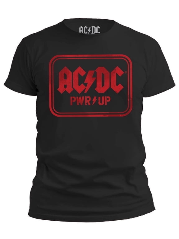 AC/DC Red Jagged Logo Band Power Up Rock n Roll Tee for Men T-Shirt Large Black