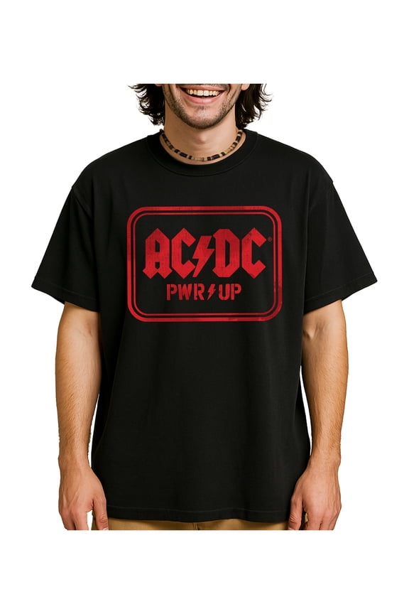 AC/DC Red Jagged Logo Unisex Oversized Graphic Heavyweight Tee XX-Large Black