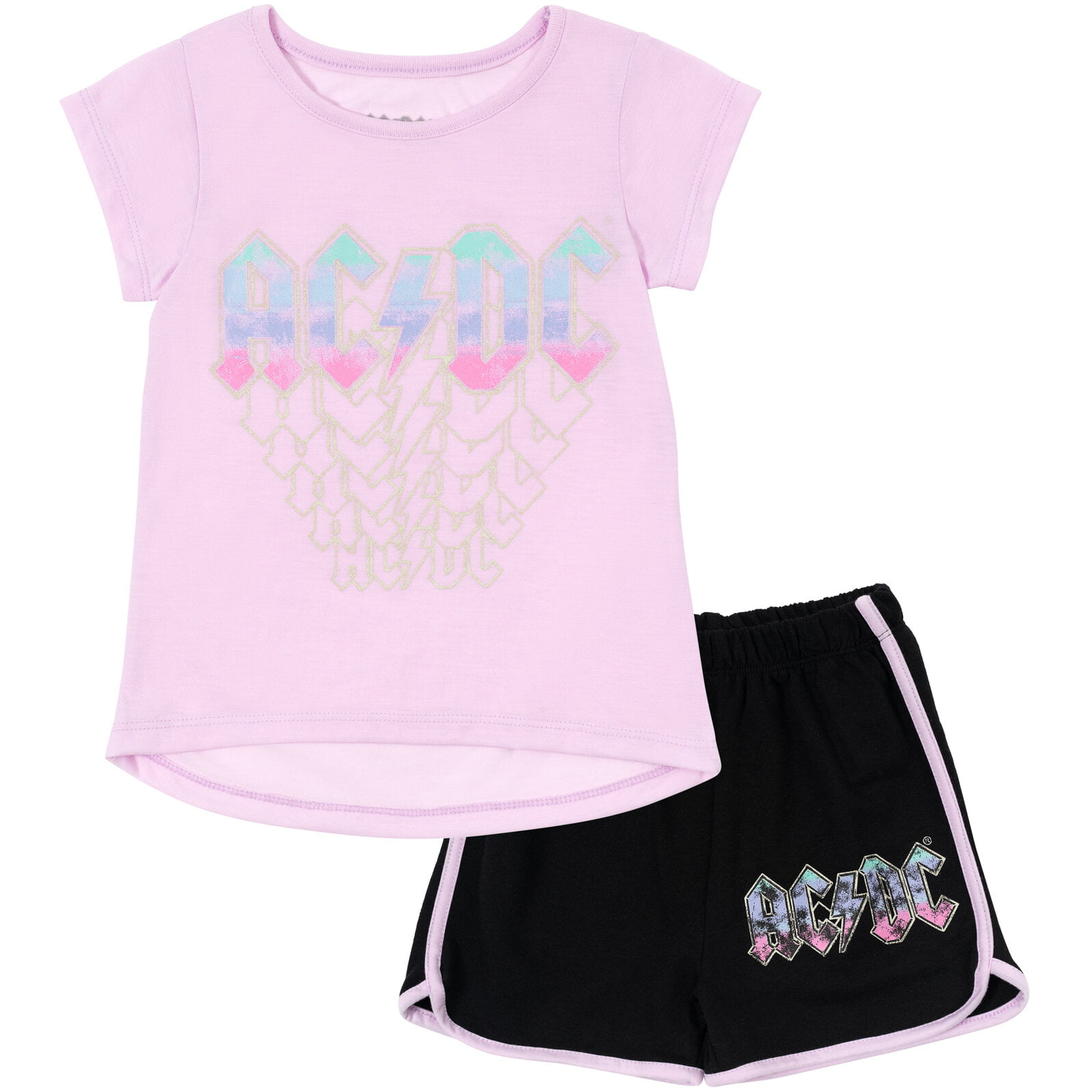 Rock Band Little Graphic T-Shirt & French Terry Shorts / purple 7-8 -