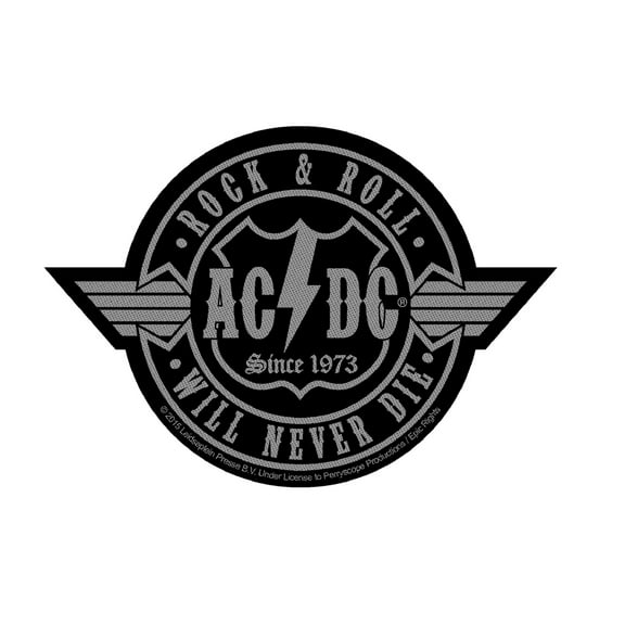 AC/DC Rock N Roll Will Never Die Logo Official New Black Woven Cut Out Patch