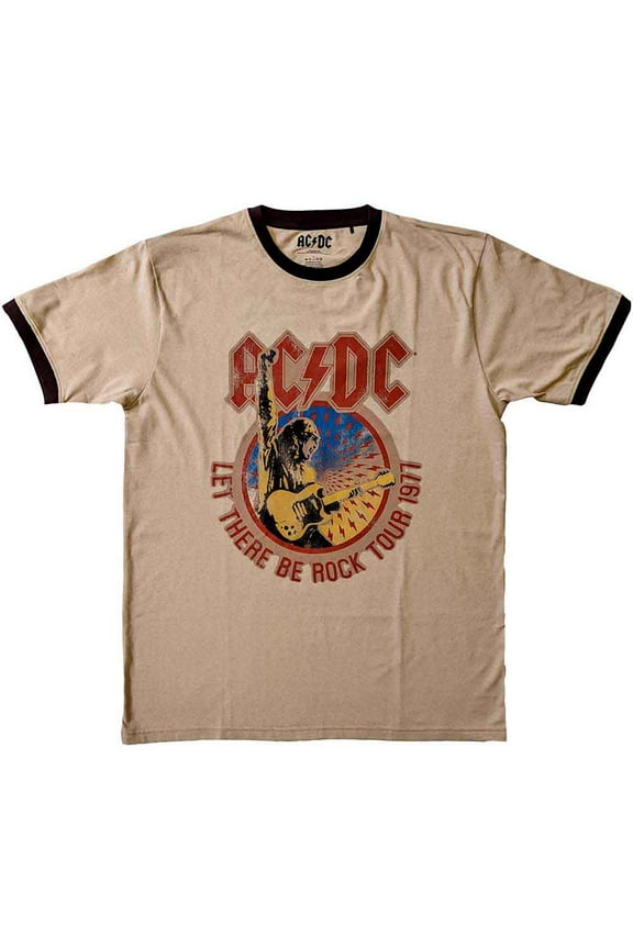 AC/DC Unisex Ringer T-Shirt: Let There Be Rock Tour '77 (Medium)
