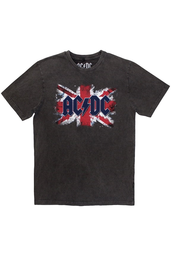 AC/DC Unisex Stone Wash T-Shirt Flag (Charcoal Grey) (Medium)