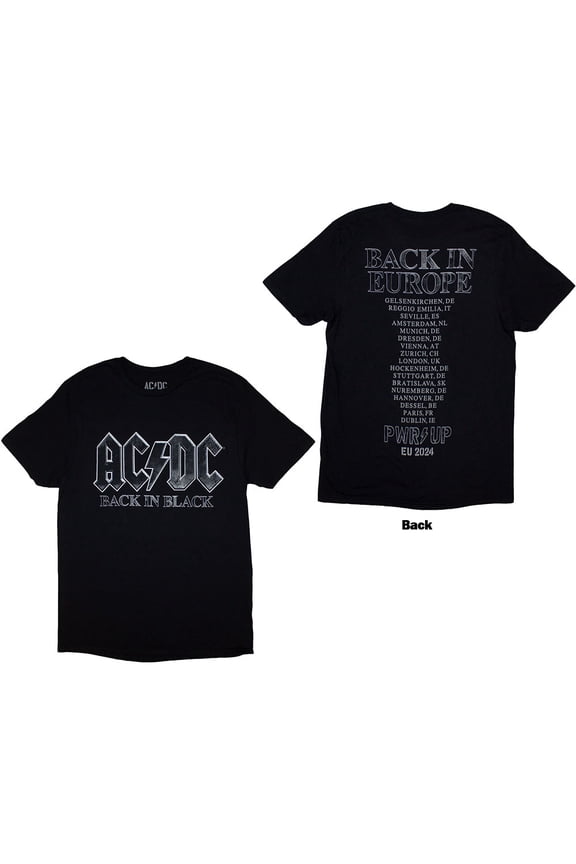 AC/DC Unisex T-Shirt Back In Black PWR-UP EU Tour '24 (Black) (Back Print & Ex-Tour) (XXX-Large)