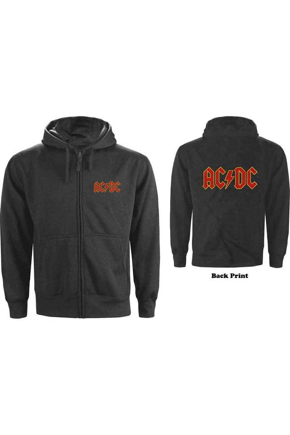 AC/DC Unisex Zipped Hoodie Sweatshirt Logo (Back Print) (Large)