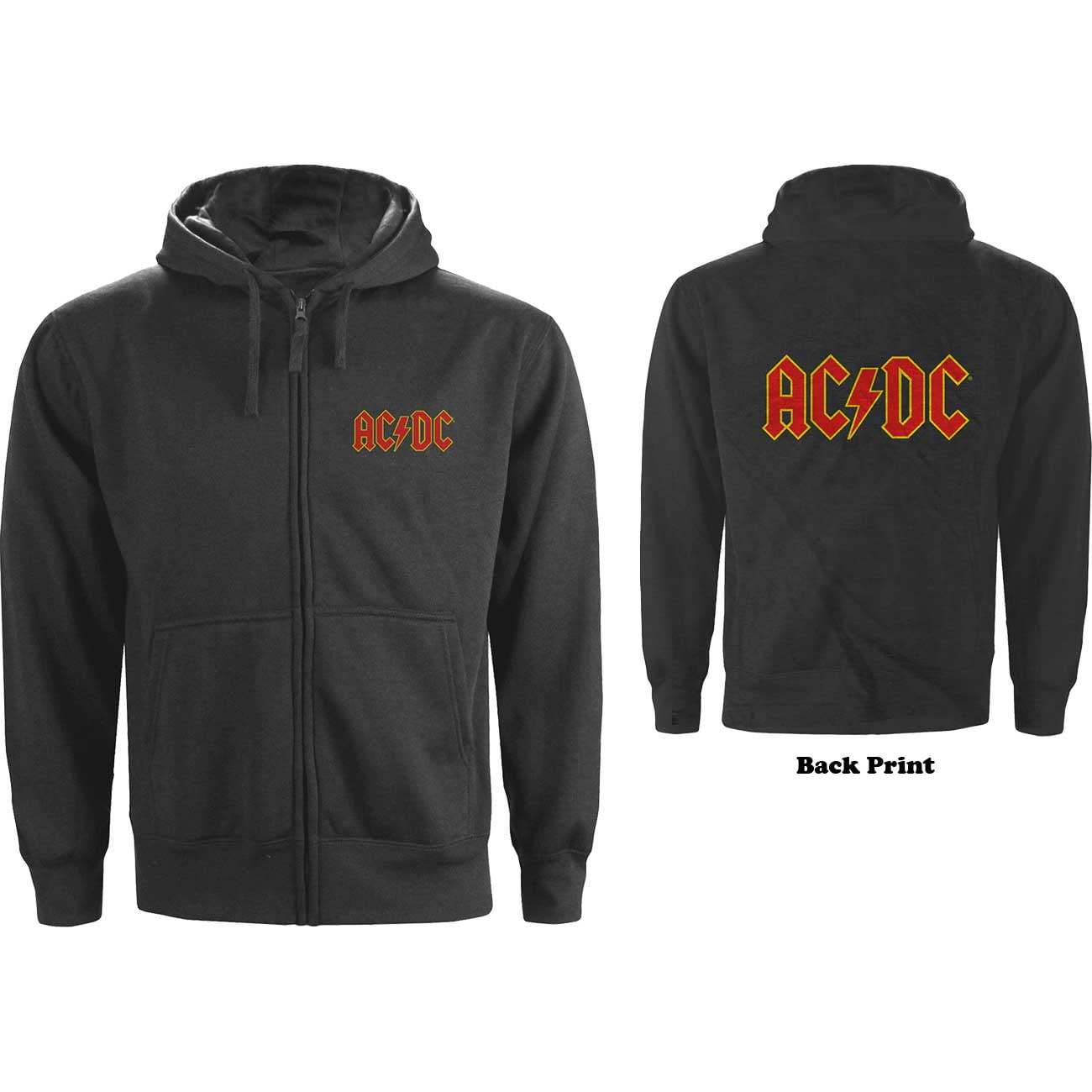 AC/DC Unisex Zipped Hoodie Sweatshirt Logo (Back Print) (Small ...