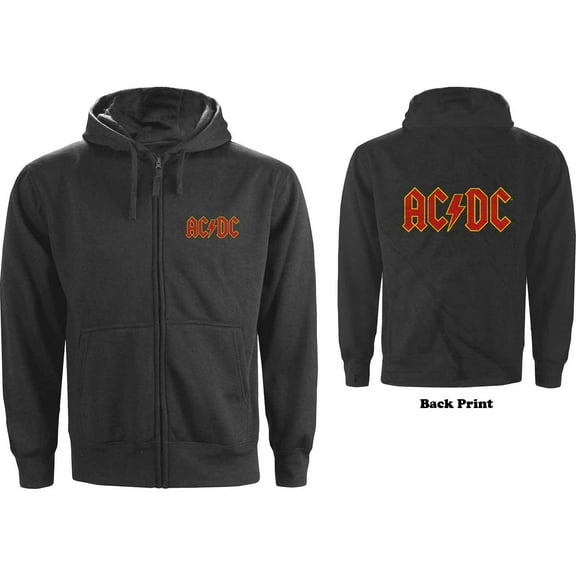 AC/DC Unisex Zipped Hoodie Sweatshirt Logo (Back Print) (Small)