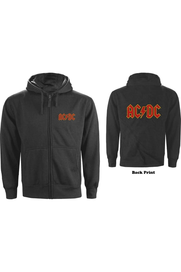 AC/DC Unisex Zipped Hoodie Sweatshirt Logo (Back Print) (Small)