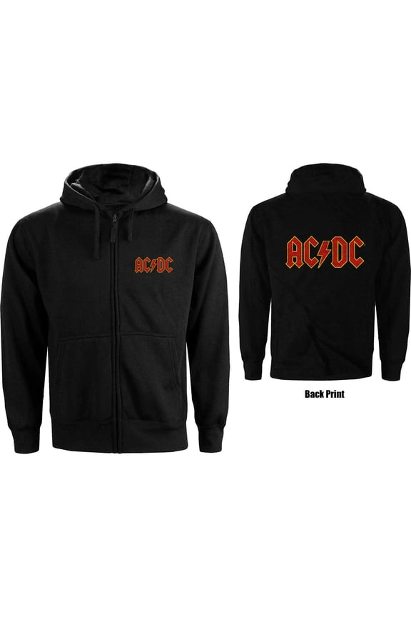 AC/DC Unisex Zipped Hoodie Sweatshirt Logo (Back Print) (X-Large)