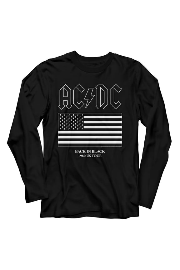 AC/DC Us Tour Flag Black Adult Long Sleeve T-Shirt