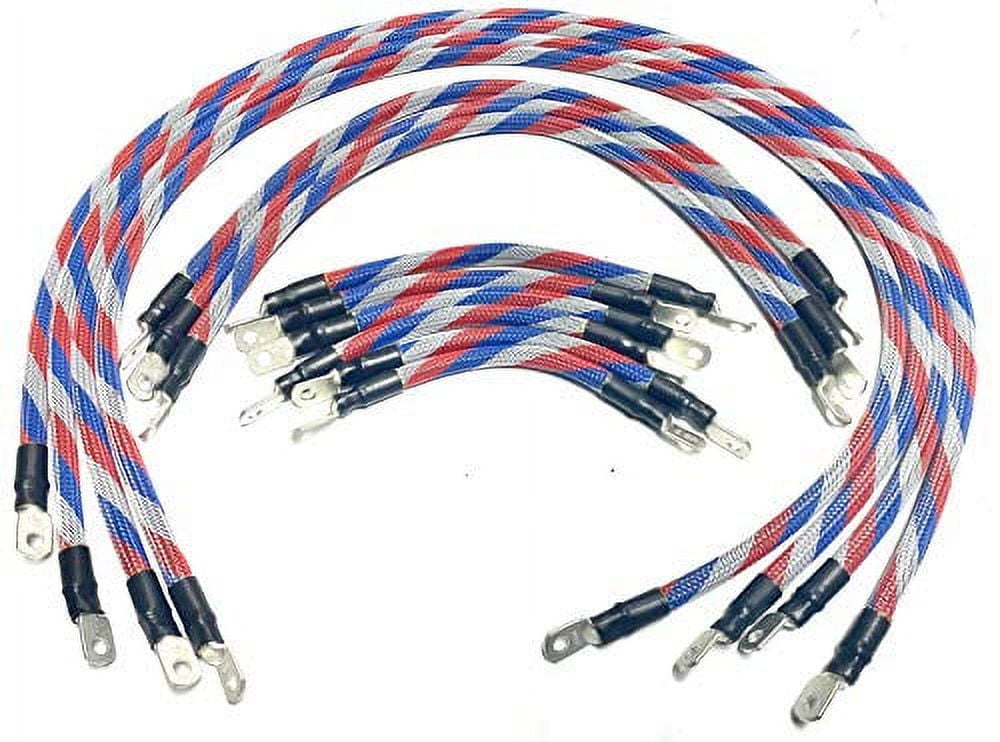 AC/DC WIRE AND SUPPLY 4 Gauge E-Z-GO TXT Golf Cart Battery Cables (13 pc Set) Braided Color Set (Patriot)