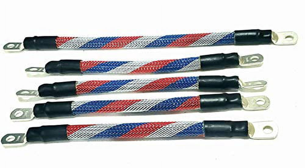 AC/DC WIRE AND SUPPLY 4 Gauge Golf Cart Battery Cable Set, (Patriot)(Braided) E-Z-GO 1994 & UP MED/TXT 36V U.S.A Made (5 PC)