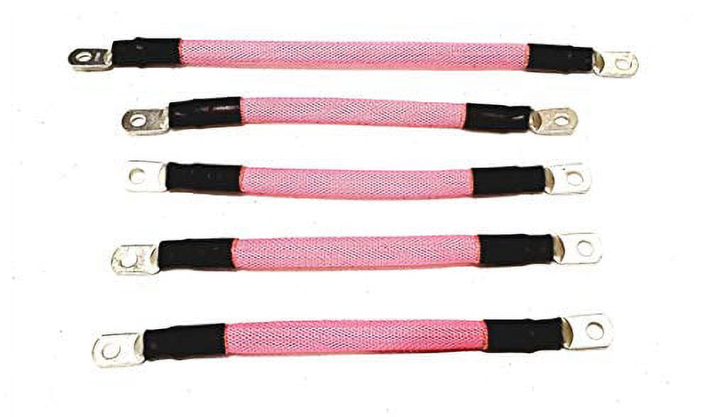 AC/DC WIRE AND SUPPLY 4 Gauge Golf Cart Battery Cable Set, (Pink)(Braided) E-Z-GO 1994 & UP MED/TXT 36V U.S.A Made (5 PC)