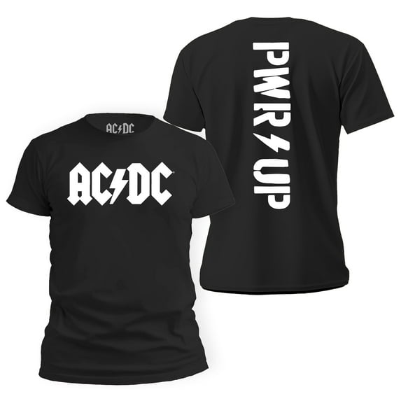 AC/DC White Jagged Logo Band Power Up Back and Front Tee for Men T-Shirt Medium Black