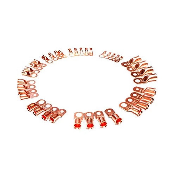 AC/DC Wire Bare Copper Lug Ring Terminals Battery (2/0 awg 3/8", 15 pc)