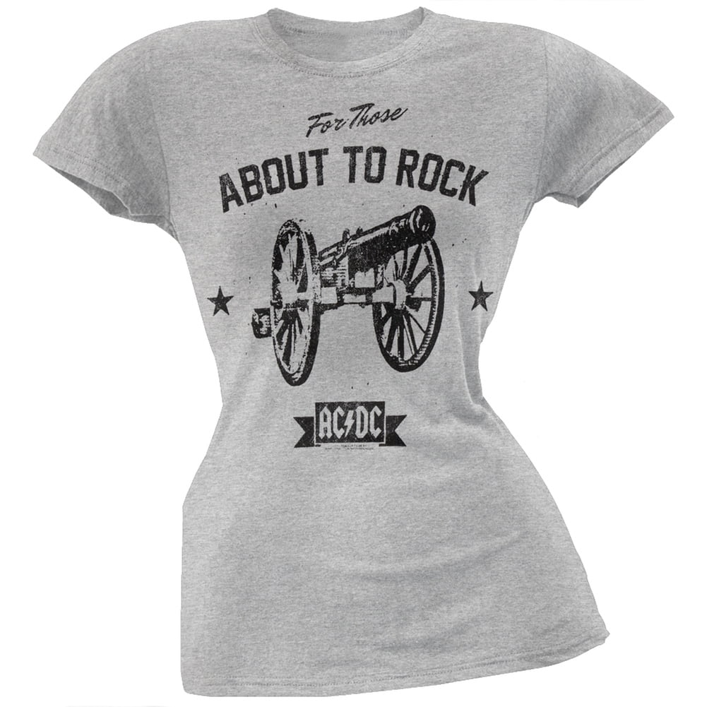 AC/DC Women's Juniors About To Rock Cannon Stars Short Sleeve T Shirt ...