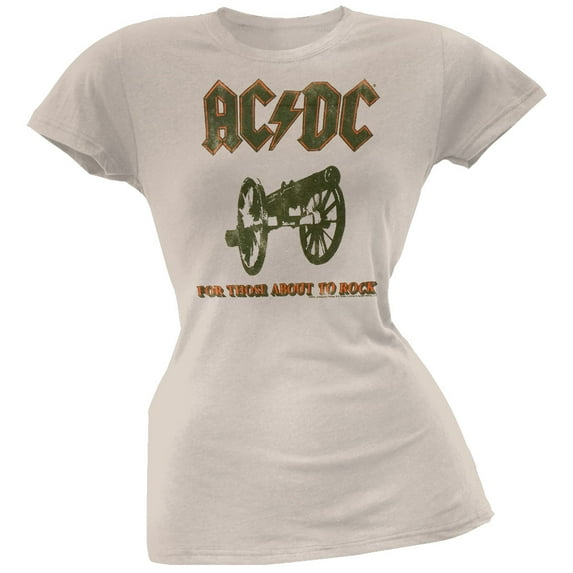 AC/DC Women's Juniors For Those About To Rock Tan Short Sleeve T Shirt