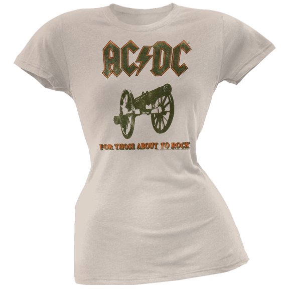 AC/DC Women's Juniors For Those About To Rock Tan Short Sleeve T Shirt