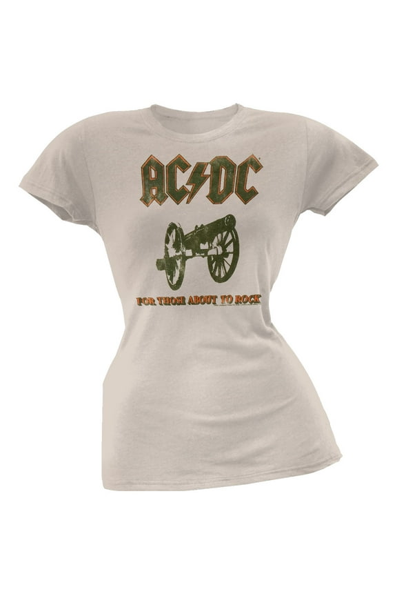 AC/DC Women's Juniors For Those About To Rock Tan Short Sleeve T Shirt