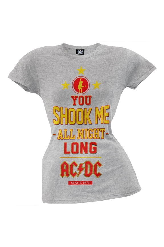 AC/DC Women's Juniors Yout Shook Me All Night Long Short Sleeve T Shirt