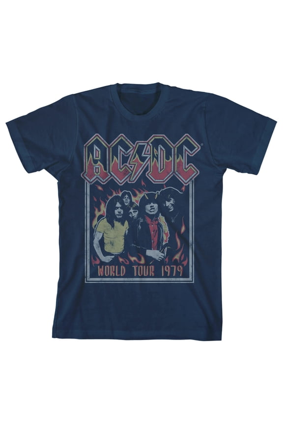 AC/DC World Tour 1979 Navy Blue Boy's Short-Sleeve T-shirt-Large