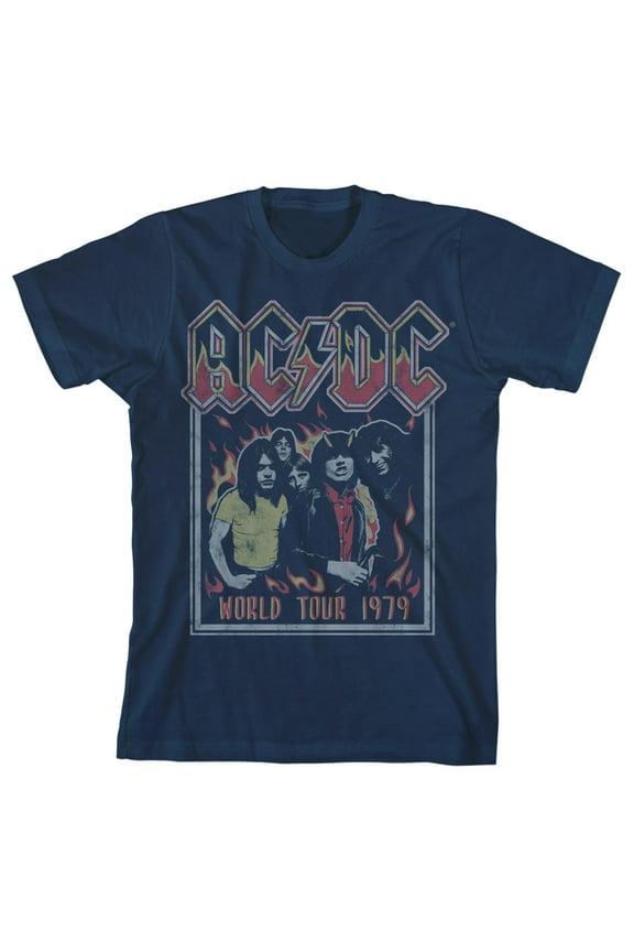 AC/DC World Tour 1979 Navy Blue Boy's Short-Sleeve T-shirt-Medium