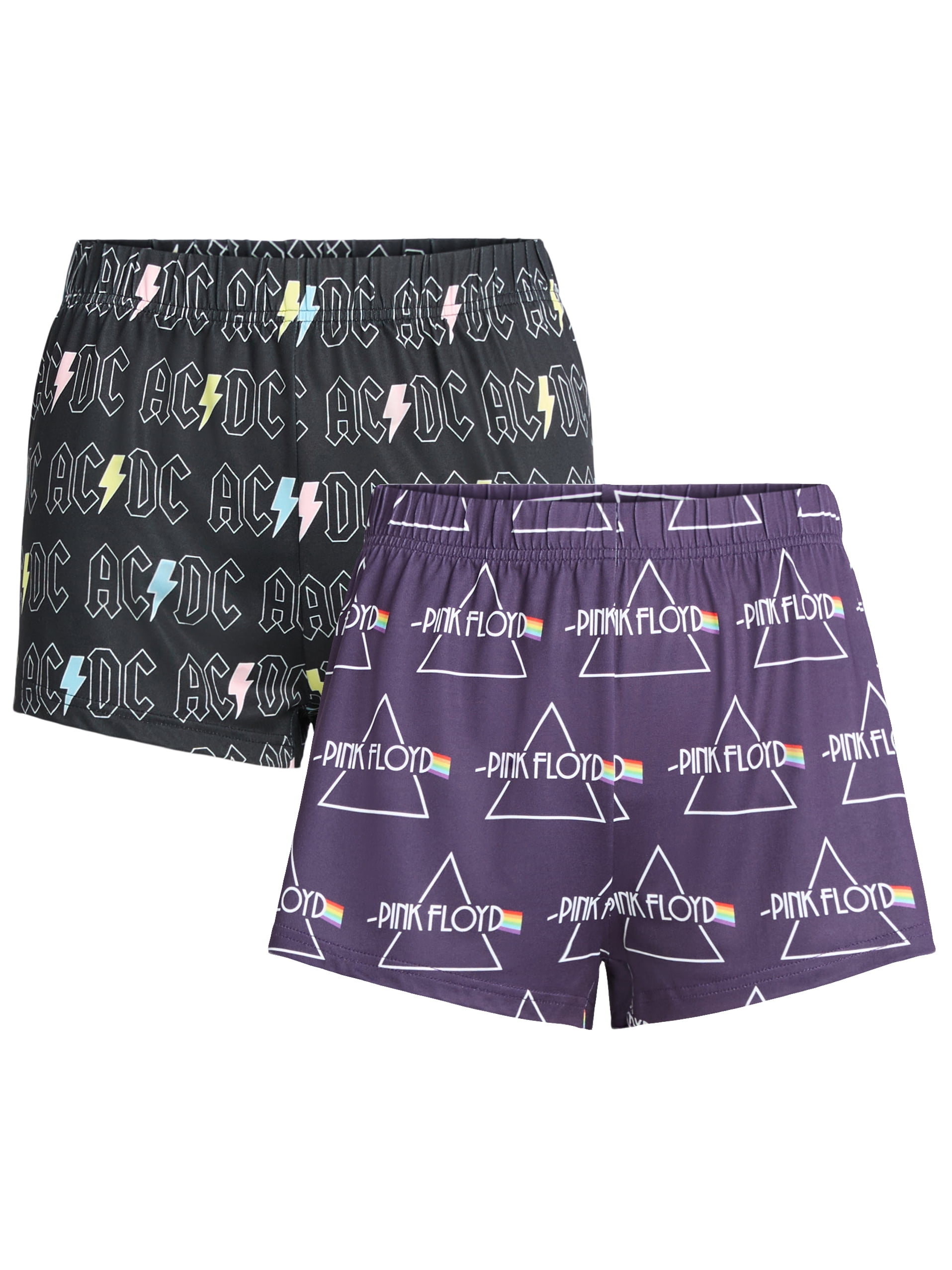 AC/DC and Pink Floyd Women's and Women's Plus Jersey Sleep Shorts, 2-Pack, Sizes XS-3X