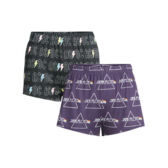 AC/DC and Pink Floyd Women's and Women's Plus Jersey Sleep Shorts, 2-Pack, Sizes XS-3X