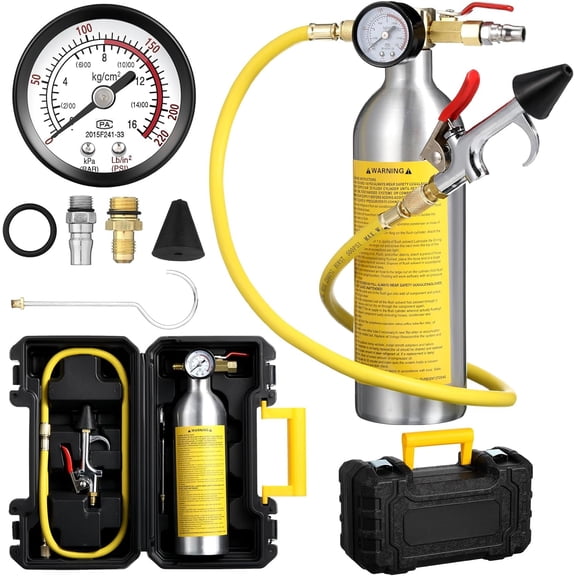 AC Flush Kit Air Conditioner System Canister Drain Line Cleaner Tool Conditioning Pipeline Cleaning Set with Gauge, Fittings and Hose for Car Pipe