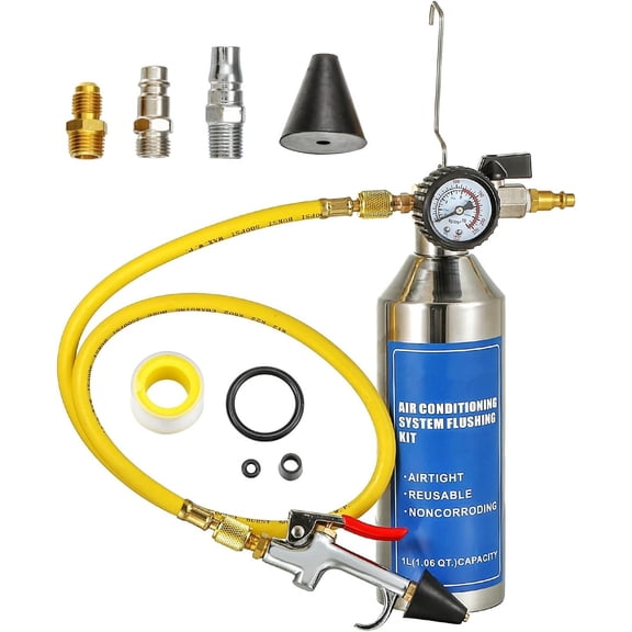 AC Flush Kit, Auto air Conditioning Pipeline Cleaning Tool Set,R134A R12 R22 R404 R410A AC System Flush Kit Air Fittings and Hose