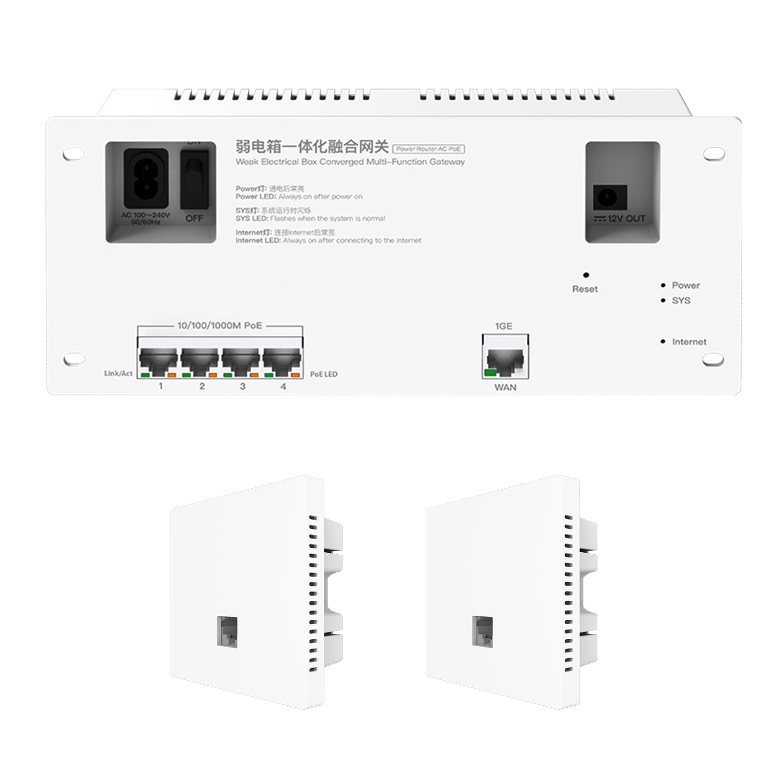 AC Gateway 4-port Gigabit PoE Integrated Router 60W and 2 3000M WiFi 6 Access Points