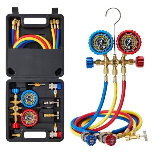 AC Gauges HVAC Manifold Gauge Set for R134 R22 R12 R502, with 5ft Hoses Couplers Adapters Puncturing Can Tap Tools for R134a Refrigerants Charging and Evacuation$$Vehicle Parts & Accessories