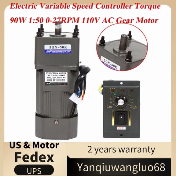 AC Gear Motor Electric Variable Speed Controller Torque 90W 1:50 0-27RPM 110V