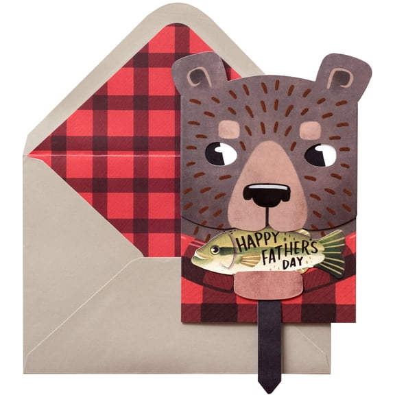 AC Gift Premium Greeting Card W/Envelope-Father's Day Pull Tab - Bear Dad & Fish