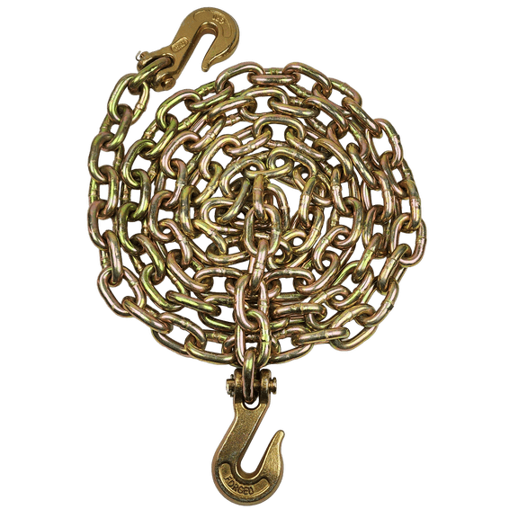AC Group 3/8 in. x 10 ft. Grade 70 Yellow Zinc Plated Steel Heavy Duty Tow Chain with Grab Hooks, 6600lbs, Truck Trailer Chain, Binder Chain.