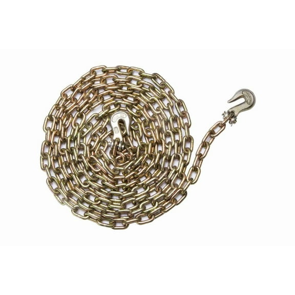 AC Group 3/8 in. x 25 ft. Grade 70 Yellow Zinc Plated Steel Heavy Duty Tow Chain with Grab Hooks, 6600lbs, Truck Trailer Chain, Binder Chain.