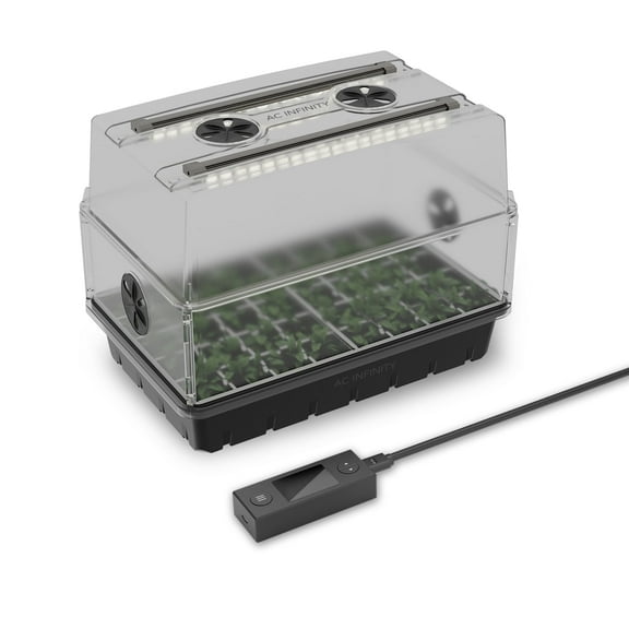 AC Infinity Heavy-Duty Humidity Dome with Full Spectrum LED Grow Light Bars, Samsung LM301H EVO Diodes, 3mm Thickest Dome and 5x8 Trays, Vent Extension Panels, for Seed Starting and Propagation