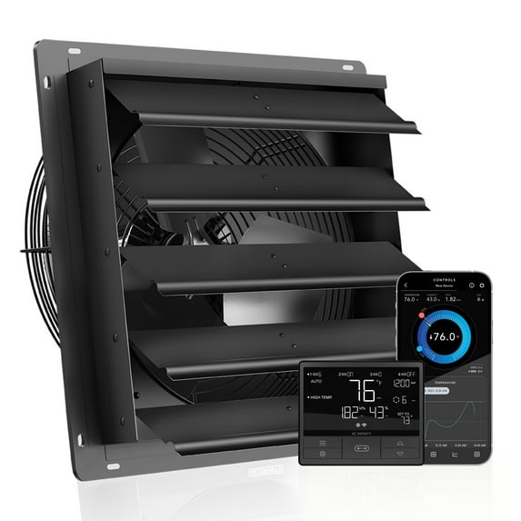 AC Infinity AIRLIFT T20, Shutter Exhaust Fan 20" with WiFi App-Compatible Temperature Humidity Controller – Wall Mount Ventilation and Cooling for Sheds, Attics, Workshops