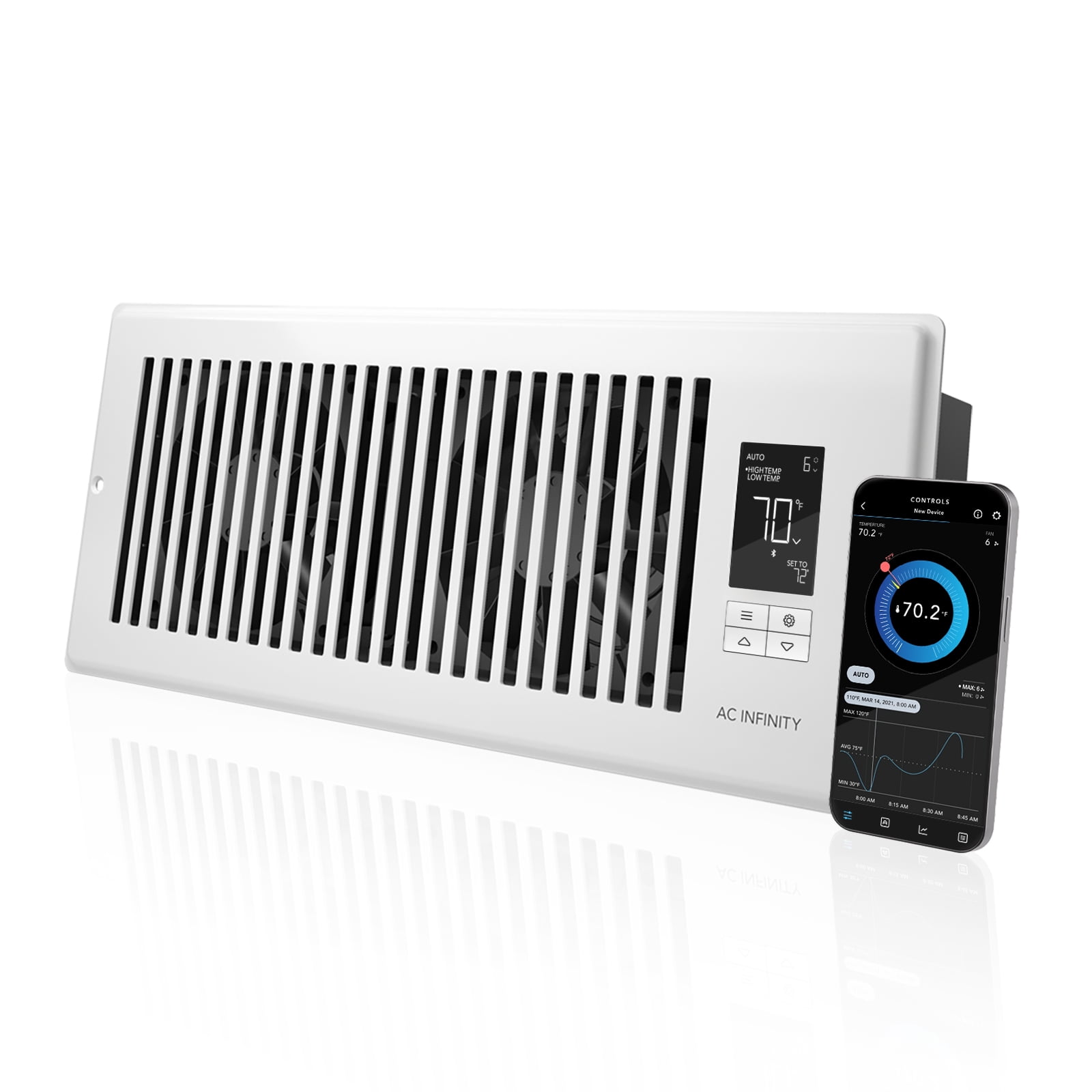 AC Infinity AIRTAP T4 White, Bluetooth Register Booster Fan for 4 x 12 Register Holes, Improves Heating & Cooling from AC Vents, with 10-Speed Control and Bluetooth Integrated App Control