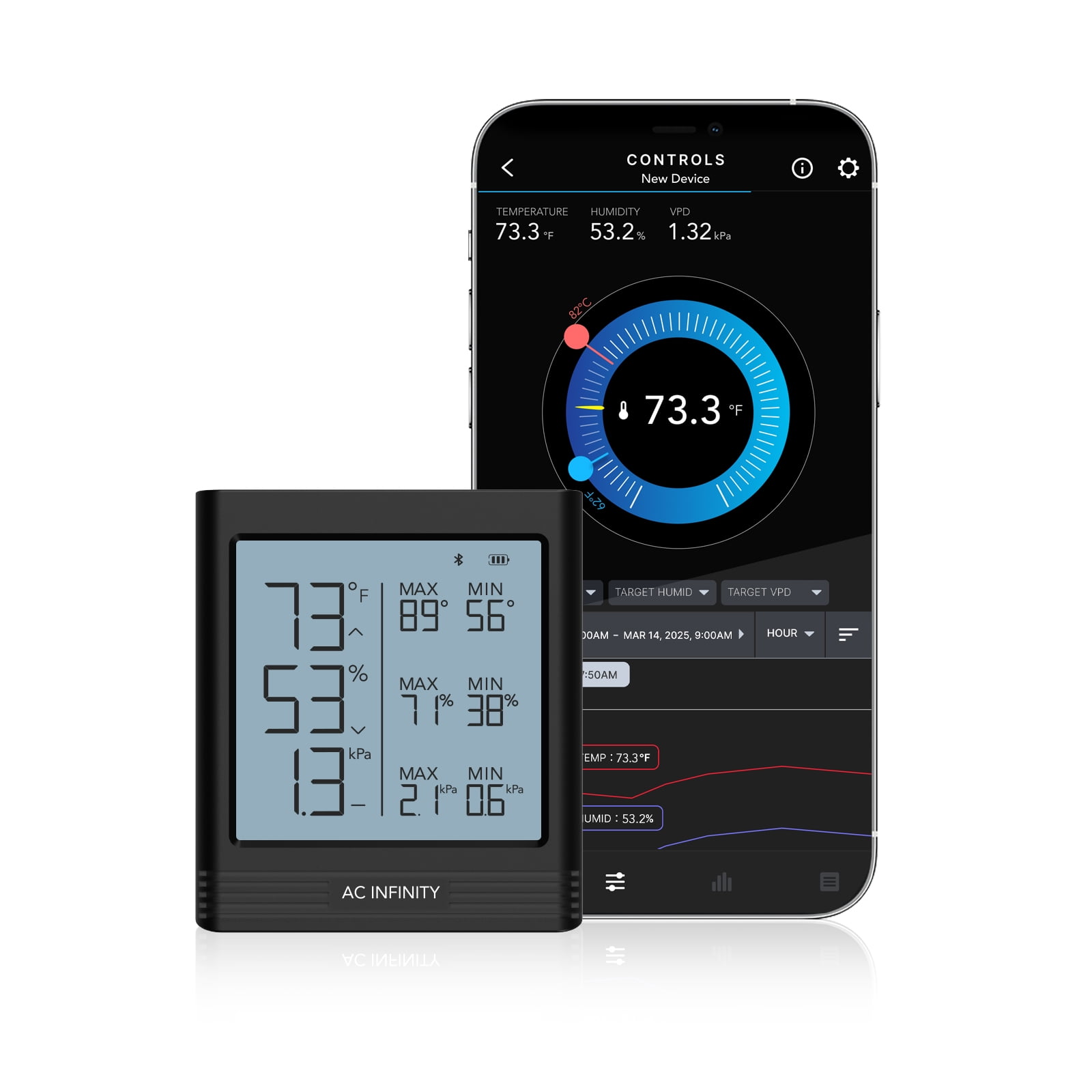 AC Infinity Temperature Humidity VPD Smart Hygrometer B2 with LCD Display & Bluetooth App Monitor, Climate Gauge Thermometer for Basements, Guitar Rooms, Grow Tents and Greenhouses