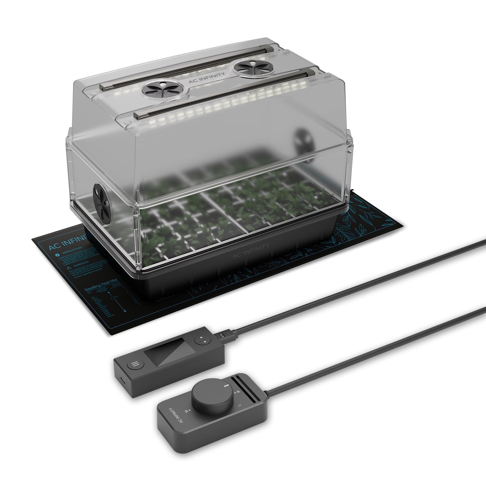 AC Infinity Heavy-Duty Humidity Dome 5x8 Germination Kit, Full Spectrum LED Grow Light Bars w/ Samsung LM301H EVO LEDs, Heat Mat, 3 mm Thickest Dome, Trays, Vented Panels, for Seed Starting