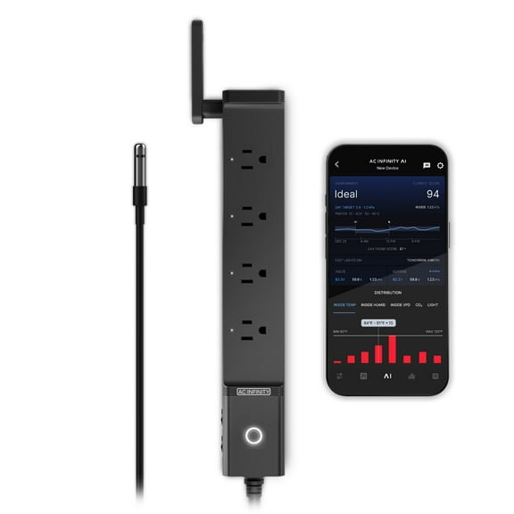 AC Infinity OUTLET AI, Environment Controller, Smart WIFI Power Strip, Dual-Zone Temperature Humidity, Individual Control 4 Plugs, AI Targeting, Thermostat Greenhouse Aquarium Terrarium Home, 1800W