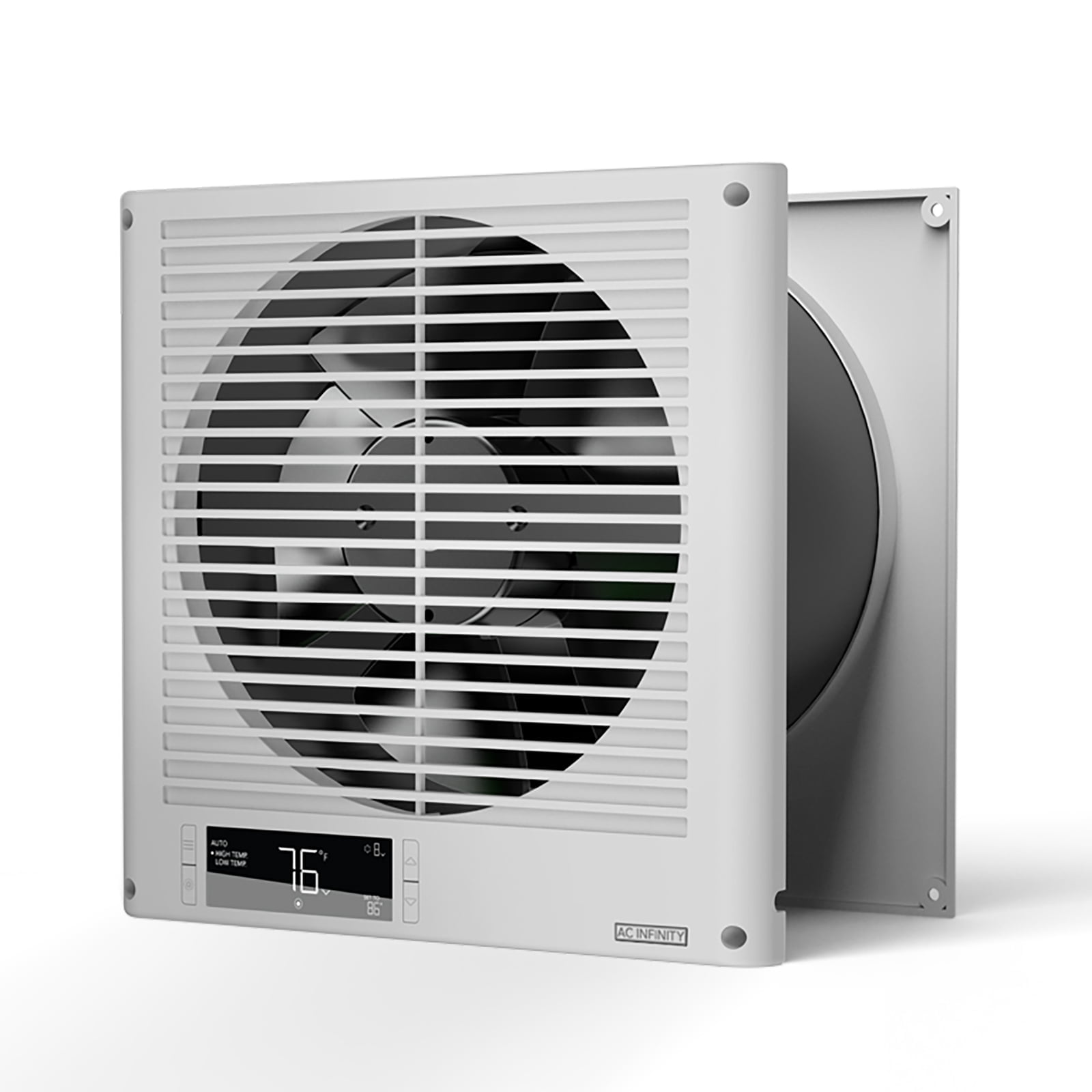 White Metal 8-Inch Mounted Wall Fan with Temperature Controller