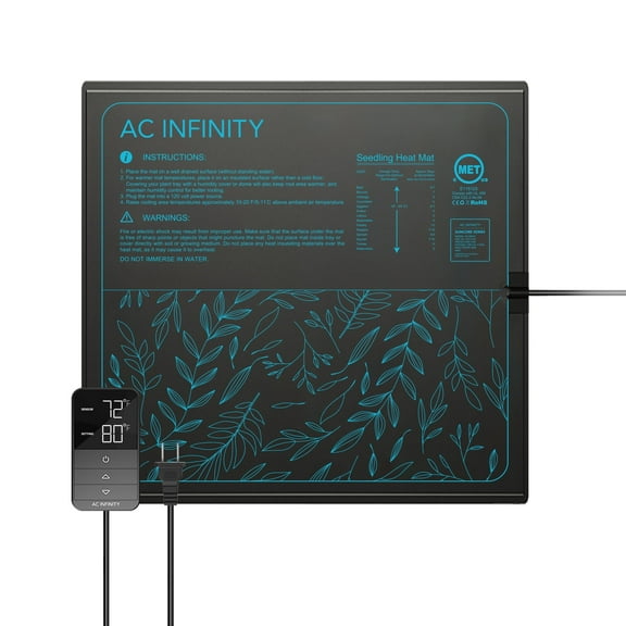 AC Infinity SUNCORE H5, Seedling Mat 20 x 20.75 with Digital Display Controller for Exact Heat Levels, Waterproof Heating Pad for Indoor Gardening, Hydroponics, Germination, Cloning