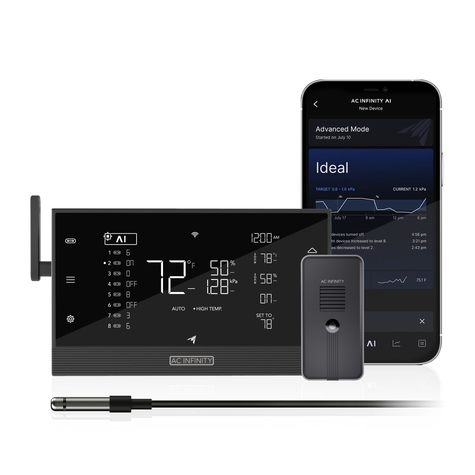AC Infinity Controller AI+ with CO2 Sensor Bundle AI-Powered Learning, CO2 Data Tracking for Gardens & Grow Tents, Temp, Humidity, & VPD Monitoring for Dynamic Level Adjusting, Bluetooth & WiFi App